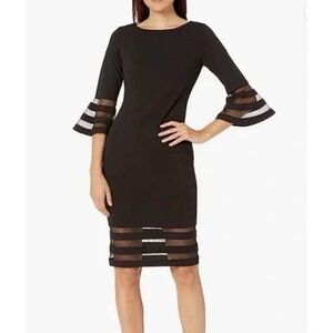 Calvin Klein Bell Sleeve Sheath Dress Illusion Sheer Mesh Striped Size 22W Black